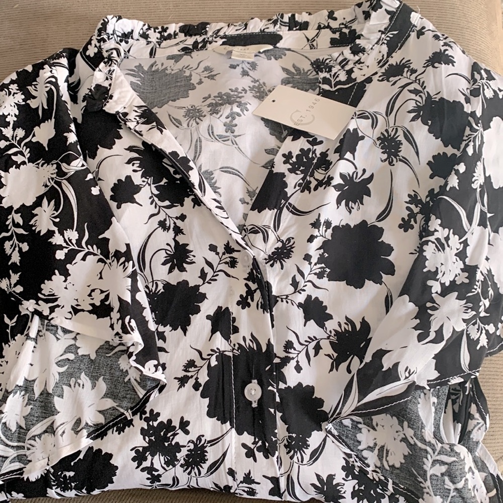 Cato Floral Top Black and White Long Sleeve Button Up XL NWT - Picture 2 of 2